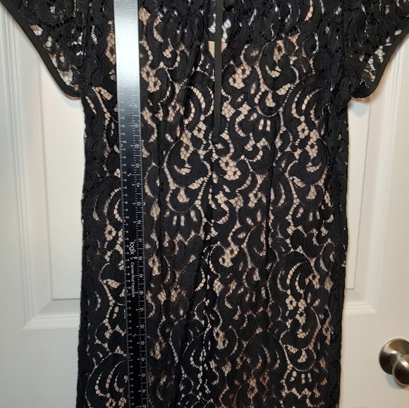 AnnTaylor Loft Size 6 Elegant Dress Women New Years Eve Black Lace Nude Underlay - Picture 6 of 9